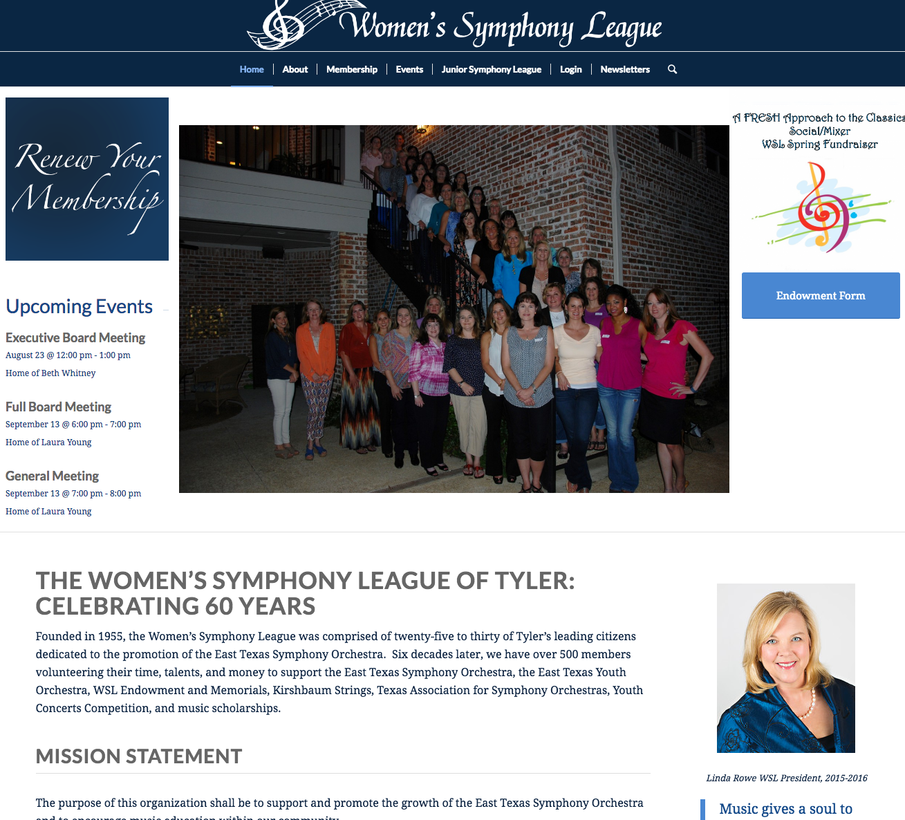 Women's Symphony League Website Design in Tyler